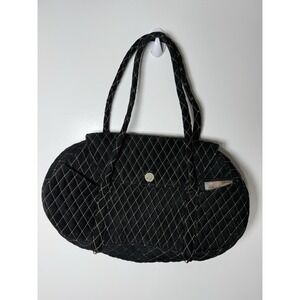 Eric Javits Quilted Black Velvet Tote Shoulder Bag Gold Stitching NYC